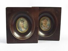 Quadretti miniature figure Putto e Nobildonna cornice legno scuro vintage XX Sec