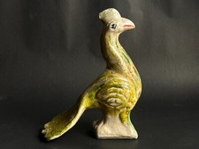 Raro Vecchio Vintage Mano Dipinto Pavone Terracotta (Ceramica) Uccello Statuina
