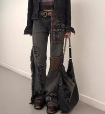 Jeans donna nero blu svasato