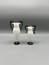 COPPIA VASI VESETTI VETRO MURANO BIANCO E NERO ANNI CINQUANTA