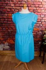 Vintage Originale 80er Vestito Estivo Discoteca Celeste Turchese Misto Cotone L