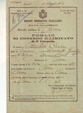 Regio Esercito Italiano Foglio Congedo illimitato 1908 - Carlo Baretti Mondovi'