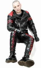 Jeans con lacci in pelle rossa