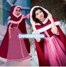 La Bella e la Bestia Belle Rosa cosplay Costume Halloween Personalizzato Mantello + VestitoAA