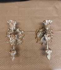 Coppia Candelieri A Parete In Bronzo Massiccio Verniciati Shabby Primi 900 