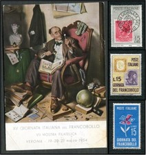 Cartolina Giorno Francobollo 1954 di A.F.S. di Verona - più 3 francobolli Italia Francobolli-Giorno Zecca