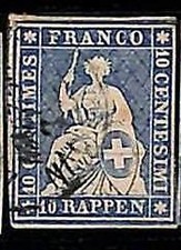 94991dD - SVIZZERA - FRANCOBOLLO - Zumstein # 23 filo verde / carta spessa USATO