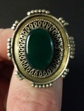 Anello etnico  in argento con Agata verde nuovo provenienza India