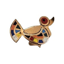 Spilla vintage stile Graziella Laffi rame smaltato intarsiato Dodo uccellino