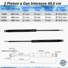 2 PISTONI A GAS MOLLA PER LETTO CONTENITORE RICAMBIO INTERASSE 490 mm Ø10,2 mm