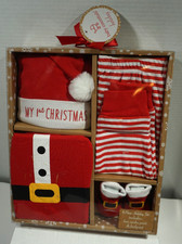 Baby's First Christmas Box Set 0-6 Months Hat Socks Pant Bodysuit Cotton