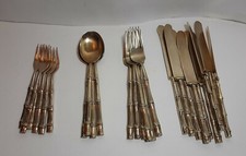 Vintage Set Posate Bambu Bamboo Ottone 25 Pezzi Stile Tommaso Barbi Modernariato