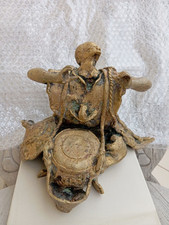 Scultura in Bronzo Massiccio Suonatore Di Tamburo 