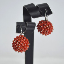 ORECCHINI  ARGENTO 925 RODIATO  PICCOLO CORALLO ROSSO 3 mm GANCIO     AGHT 0816P