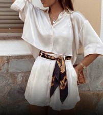 ZARA PANTALONCINI BERMUDA SATINATI BEIGE ORO TAGLIA S RASO