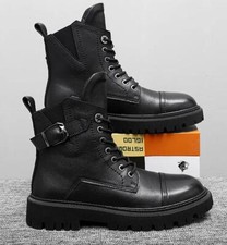 Stivaletti moto uomo pelle casual scarpe alte plateau oversize 