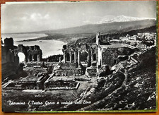 Cartolina B/N viaggiata Taormina Teatro greco e veduta dell'Etna fine anni '40