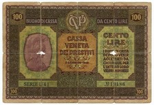 100 LIRE CASSA VENETA DEI PRESTITI OCCUPAZIONE AUSTRIACA 02/01/1918 MB