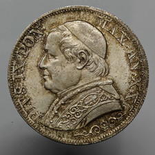 1 Lira 1866 Busto Grande XXI FDC patina, Pio IX Stato Pontificio Papa