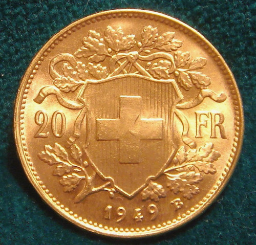 Svizzera franchi 1949 - 20, oro