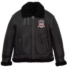 Avirex Giacca Pelle Shearling Nera B3 Bomber Pelliccia Calda Pelle di Vacchetta Giacca
