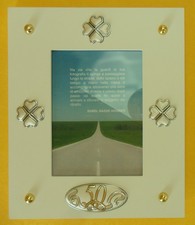 NOZZE D'ORO 50° ANNIVERSARIO DI MATRIMONIO PORTAFOTO ARGENTO E LEGNO cm25x30x2