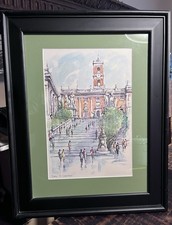 Splendido quadro acquerello 'Roma ll Campidoglio' arte firmato Fausto Battelli