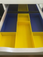Contenitori cassetti IKEA Alex, 12 pezzi totali-giallo, blu, bianco, nero