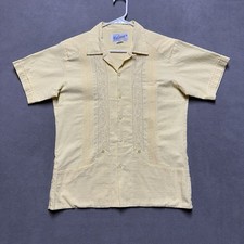 Guayabera Cubana Camicia Uomo 36 Giallo Lino Camp Loop Collare Usato in Ottime Condizioni