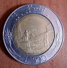 moneta 500 lire italiane 1991
