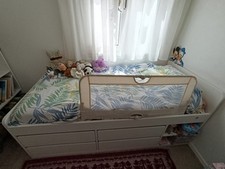 Letto Singolo IKEA SLÄKT Bianco con 4 Cassetti + Doghe + Materasso Su Misura 
