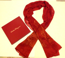 Bellissimo FOULARD SCIARPA donna SALVATORE FERRAGAMO bordeaux 65x170 cm VINTAGE