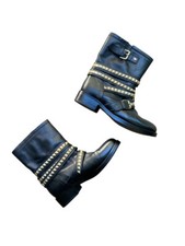 Stivali biker Elisabetta Franchi neri in pelle borchie taglia 37/UK4