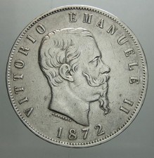 REGNO D'ITALIA 5 LIRE 1872 MILANO VITTORIO EMANUELE II IN ARGENTO 900
