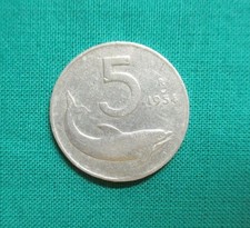 Rara moneta italiana 5 lire delfino/timone Romagnoli, 1954, Repubblica italiana