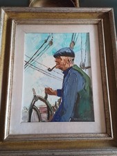 Mario Berrino Pittore di Alassio Quadro Olio Su Tela Uomo al timone