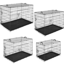 Gabbia Per Cani In Acciaio Pieghevole con 2 Porte Box Trasporto Rete Gabbia