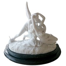 Amore e Psiche di Canova Scultura da Tavolo in Marmo con Base in Legno H 15cm