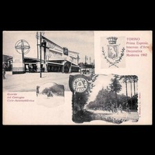 Cartolina Postcard Torino convegno Ciclistico Auto Esposizione Arte Moderna 1902