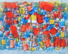 Ideo Pantaleoni (Legnago 1904 - Milano 1993) Astratto dipinto cm 30x36 anno 1988