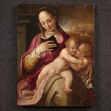 Tavola antica Madonna col bambino quadro dipinto olio pittura arte XVI secolo