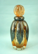 Bottiglia vetro pulegoso Murano Foglie palme in argento Deco attrib. Flavio Poli