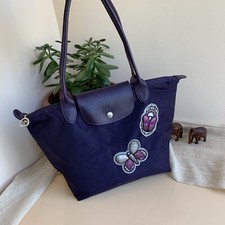 Vintage handle bag LONGCHAMP le pliage farfala borsa fasciatoio nylon viola Fran