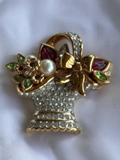 Spilla Swarovski Cestino Di Fiori Gold  Tone Vintage