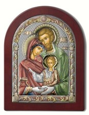Quadretto Icona bizantina Sacra Famiglia cm.15X20 bilaminato argentato colorato