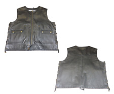 1108 Gilet moto custom biker pelle nero girocollo cerniera zip tasche lacci