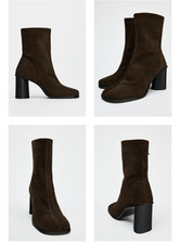 Stivali Bassi Tacco  In pelle di Vaccina Scamosciata Testa Di Moro Marrone Chic