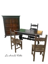 Studio Completo Stile Rinascimento: Libreria e Scrivania Toscana + 3 sedie '900