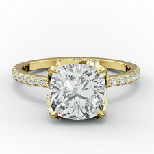 Anello in oro giallo 18 kt con semi montatura cuscino diamante massiccio 0,5 ...