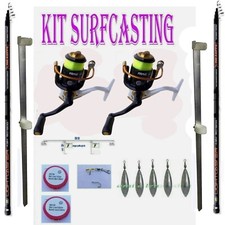 kit pesca surfcasting mare canna reggicanna piombi lenza mulinello con filo 2 pz